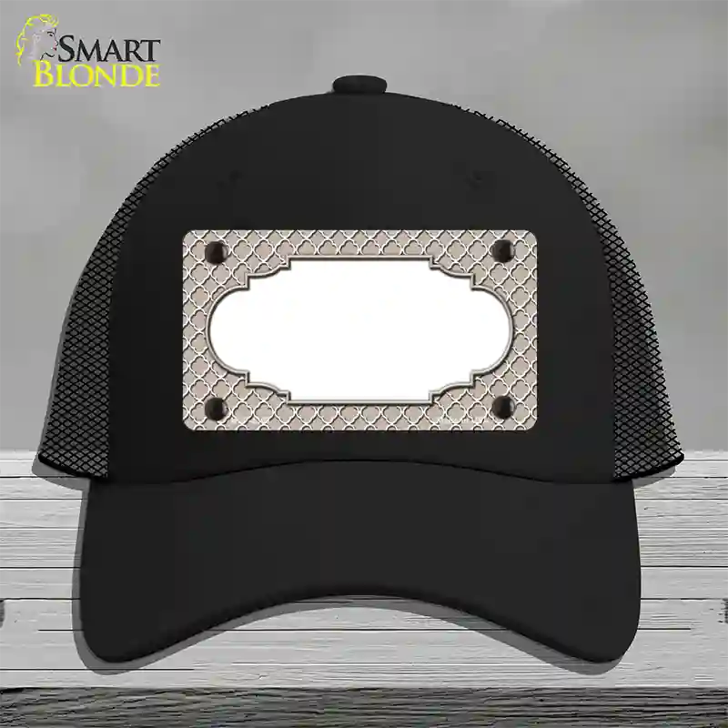 Tan White Quatrefoil Center Scallop Novelty License Plate Hat Mesh / Black