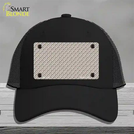 Tan White Quatrefoil Novelty License Plate Hat Mesh / Black