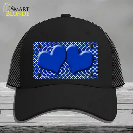 Blue White Quatrefoil Blue Center Hearts Novelty License Plate Hat Mesh / Black