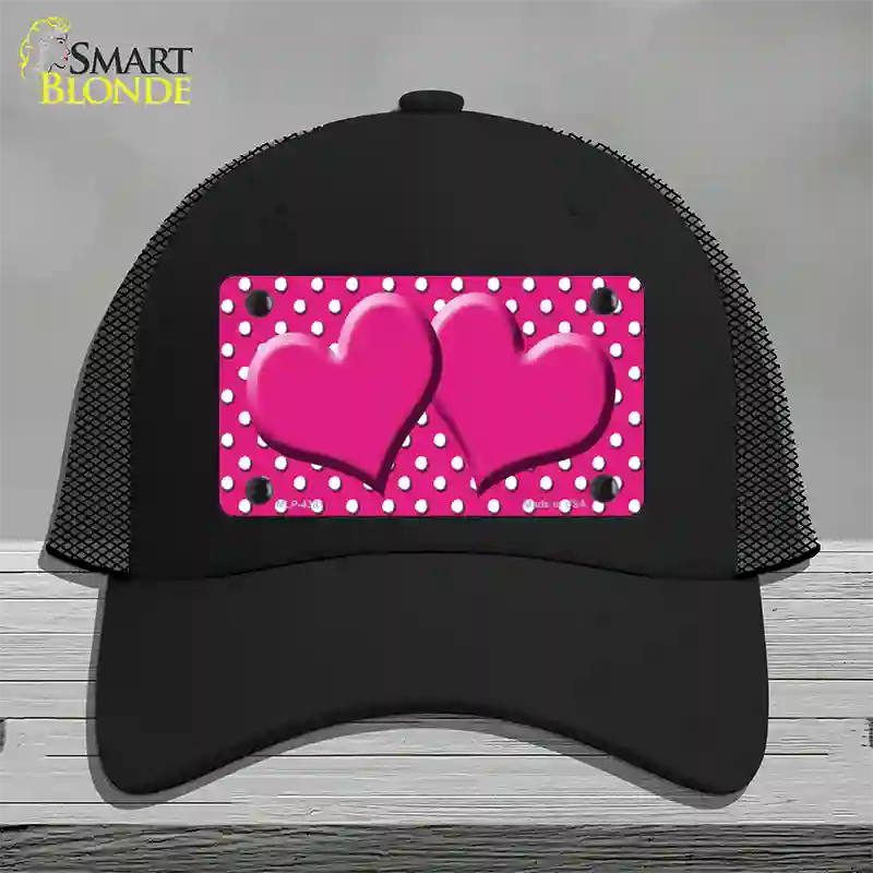 Pink White Polka Dot Center Hearts Novelty License Plate Hat Mesh / Black