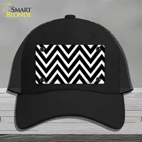 Black White Large Chevron Novelty License Plate Hat Mesh / Black