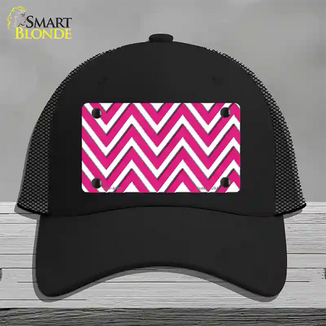 Pink White Large Chevron Novelty License Plate Hat Mesh / Black