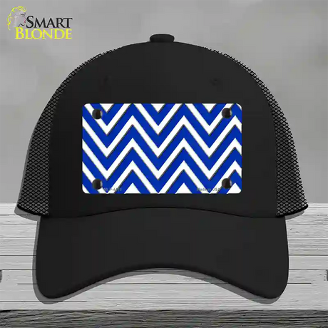 Blue White Large Chevron Novelty License Plate Hat Mesh / Black