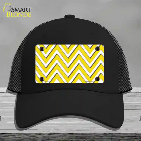 Yellow White Large Chevron Novelty License Plate Hat Mesh / Black