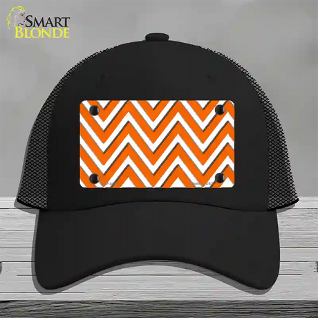 Orange White Large Chevron Novelty License Plate Hat Mesh / Black