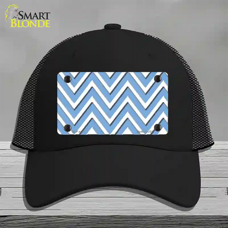 Light Blue White Large Chevron Novelty License Plate Hat Mesh / Black