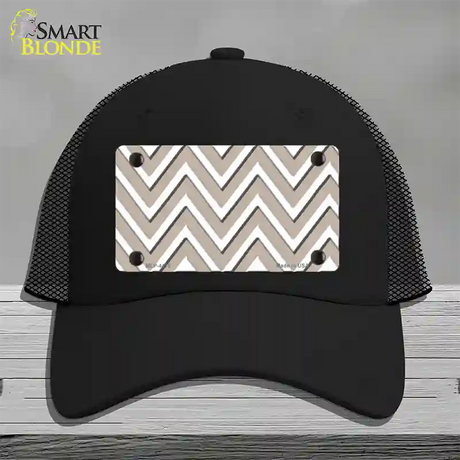 Tan White Large Chevron Novelty License Plate Hat Mesh / Black