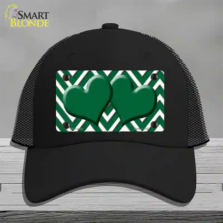 Green White Large Chevron Green Center Hearts Novelty License Plate Hat Mesh / Black