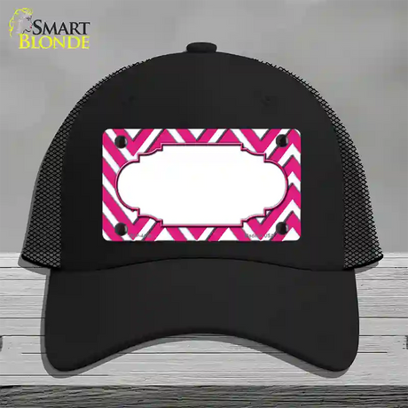 Pink White Chevon Center Scallop Novelty License Plate Hat Mesh / Black