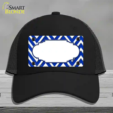 Blue White Large Chevron Center Scallop Novelty License Plate Hat Mesh / Black