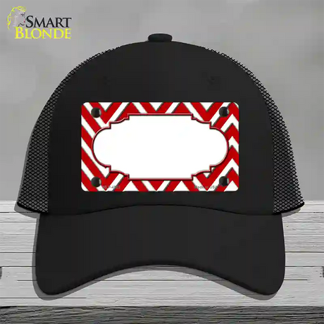 Red White Large Chevron Center Scallop Novelty License Plate Hat Mesh / Black