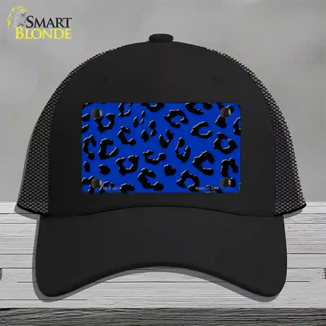 Blue Black Cheetah Novelty License Plate Hat Mesh / Black