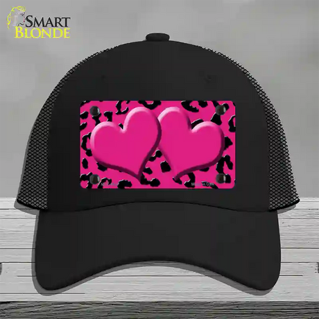 Pink Black Cheetah Pink Center Hearts Novelty License Plate Hat Mesh / Black