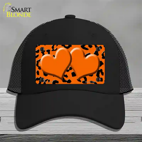 Orange Black Cheetah Orange Center Hearts Novelty License Plate Hat Mesh / Black