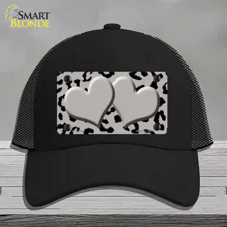 Grey Black Cheetah Gray Center Hearts Novelty License Plate Hat Mesh / Black