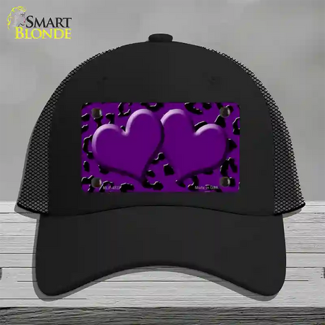 Purple Black Cheetah Purple Center Hearts Novelty License Plate Hat Mesh / Black