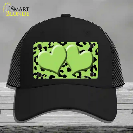 Lime Green Black Cheetah Lime Green Center Hearts Novelty License Plate Hat Mesh / Black