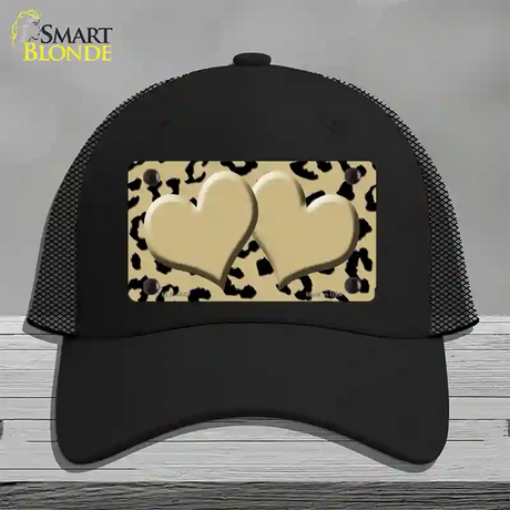 Gold Black Cheetah Gold Center Hearts Novelty License Plate Hat Mesh / Black