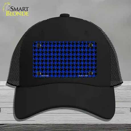 Blue Black Houndstooth Novelty License Plate Hat Mesh / Black