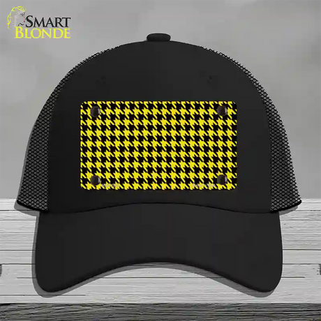 Yellow Black Houndstooth Novelty License Plate Hat Mesh / Black