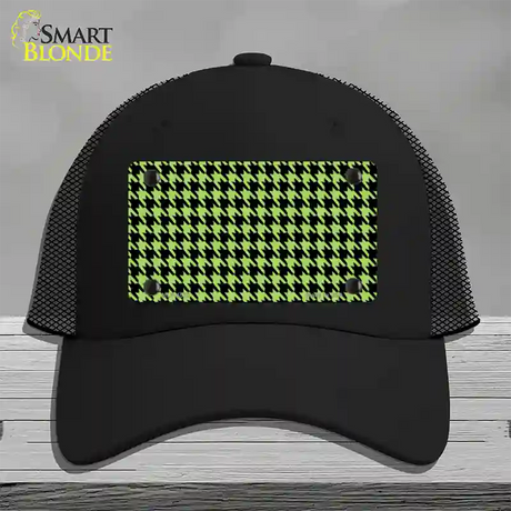 Lime Green Black Houndstooth Novelty License Plate Hat Mesh / Black