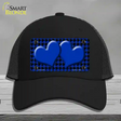 Blue Black Houndstooth Blue Center Hearts Novelty License Plate Hat Mesh / Black