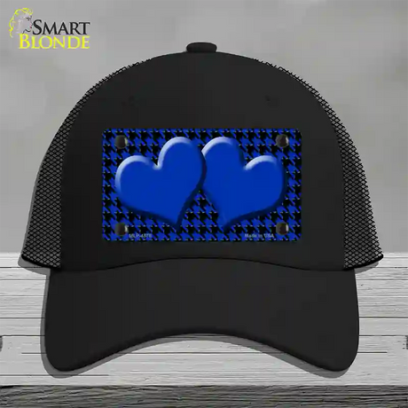 Blue Black Houndstooth Blue Center Hearts Novelty License Plate Hat Mesh / Black