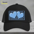 Light Blue Black Houndstooth Light Blue Center Hearts Novelty License Plate Hat Mesh / Black