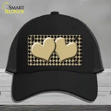 Gold Black Houndstooth Gold Center Hearts Novelty License Plate Hat Mesh / Black