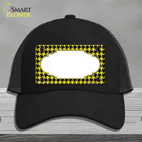 Yellow Black Houndstooth Scallop Center Novelty License Plate Hat Mesh / Black