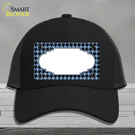 Light Blue Black Houndstooth Scallop Center Novelty License Plate Hat Mesh / Black