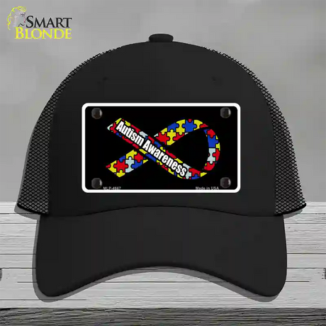 Autism Awareness Ribbon Novelty License Plate Hat Mesh / Black