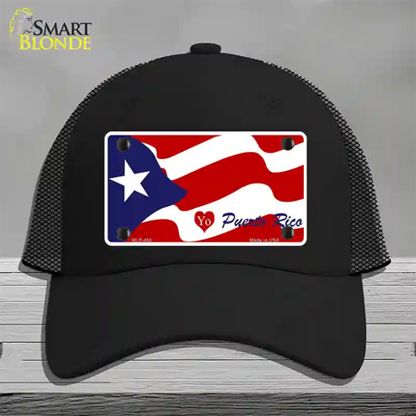 I Love Puerto Rico Novelty License Plate Hat Mesh / Black