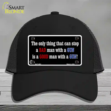 Stop A Bad Man Novelty License Plate Hat Mesh / Black