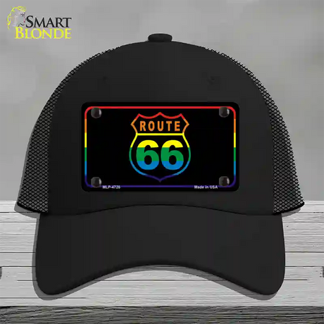 Route 66 Rainbow Flag Novelty License Plate Hat Mesh / Black