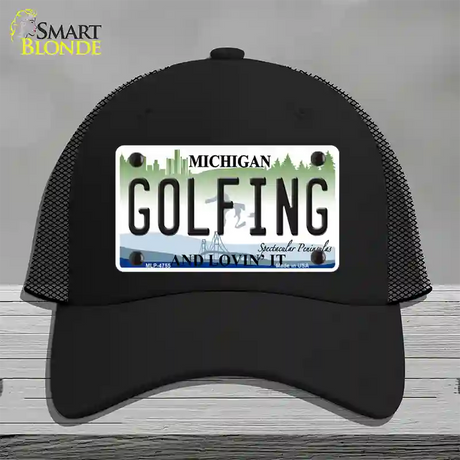 Golfing Michigan State Novelty License Plate Hat Mesh / Black