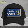 Wishin I Was Fishin Blue Novelty License Plate Hat Mesh / Black