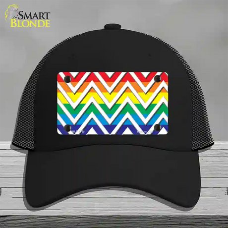 Rainbow White Chevron Novelty License Plate Hat Mesh / Black