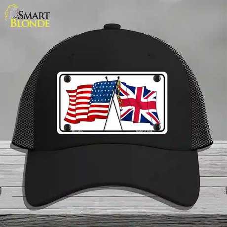 United States Britain Crossed Flags Novelty License Plate Hat Mesh / Black