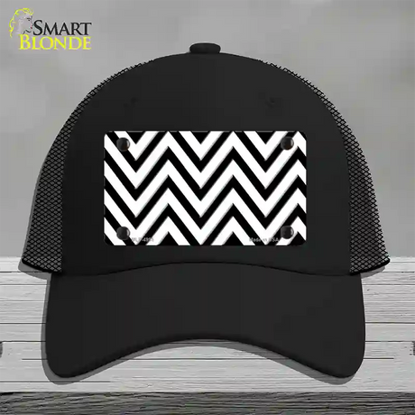 White Black Large Chevron Novelty License Plate Hat Mesh / Black