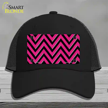 Pink Black Large Chevron Novelty License Plate Hat Mesh / Black