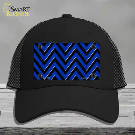 Blue Black Large Chevron Novelty License Plate Hat Mesh / Black