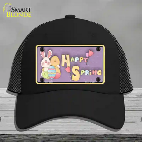 Happy Spring Yellow Novelty License Plate Hat Mesh / Black