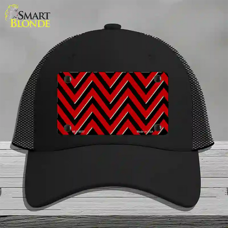 Red Black Chevron Novelty License Plate Hat Mesh / Black