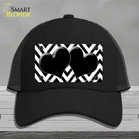 White Black Chevon Hearts Novelty License Plate Hat Mesh / Black