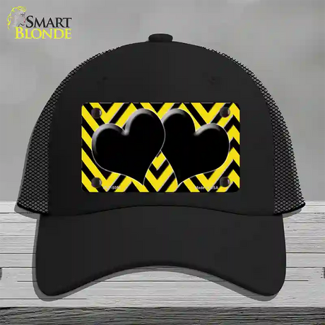 Yellow Black Chevon Hearts Novelty License Plate Hat Mesh / Black