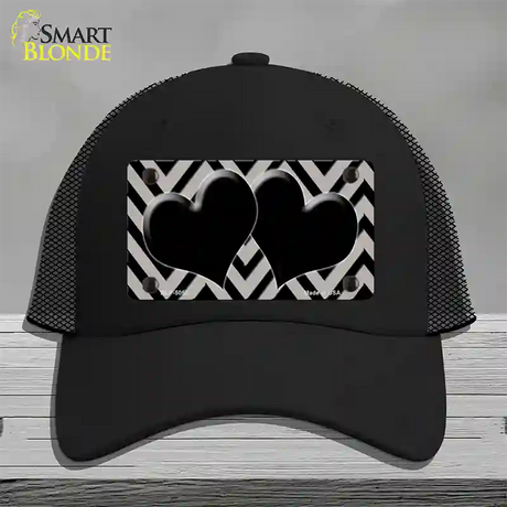 Grey Black Chevon Hearts Novelty License Plate Hat Mesh / Black