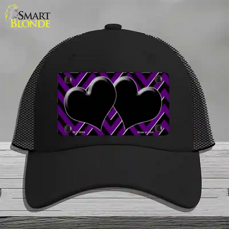 Purple Black Chevon Hearts Novelty License Plate Hat Mesh / Black