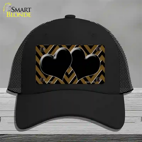 Brown Black Chevon Hearts Novelty License Plate Hat Mesh / Black