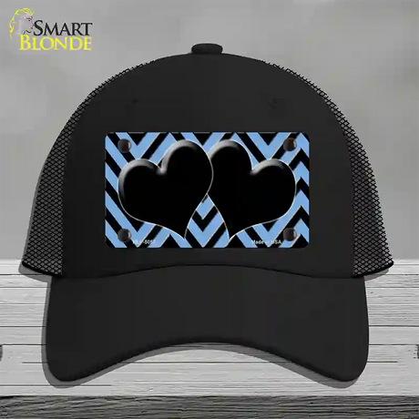 Light Blue Black Chevon Hearts Novelty License Plate Hat Mesh / Black